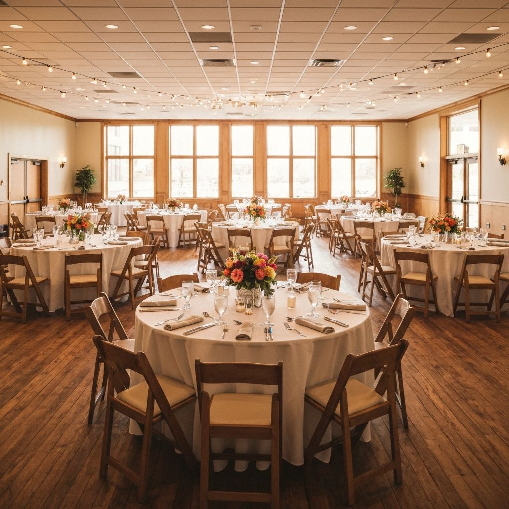 Mount Waverley Community Centre main hall set up for a formal event with round tables and warm lighting